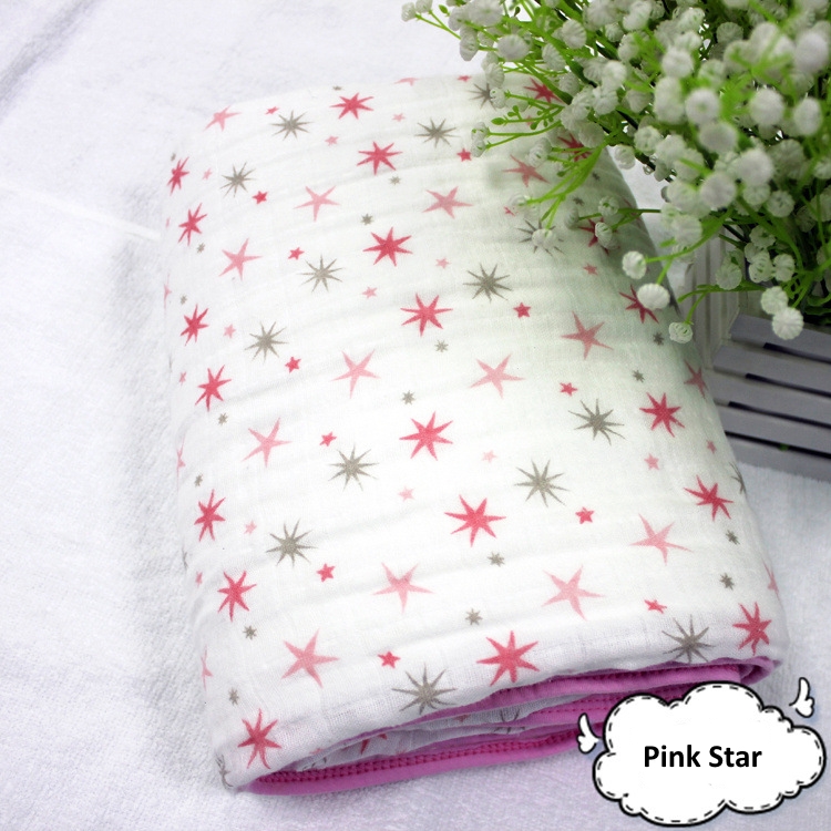 4 Layers Thick Baby Cotton Muslin Blanket Pink Star