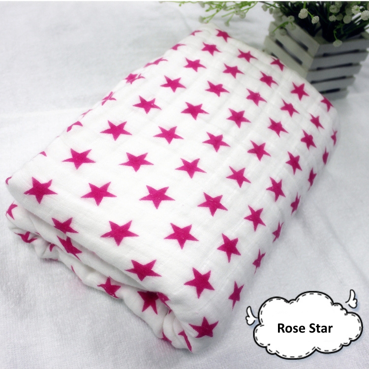 4 Layers Thick Baby Cotton Muslin Blanket Rose Star